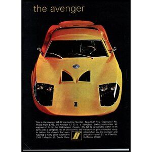 1970 Fiberfab Avenger GT-12 70s Kit Car Vintage Print Ad Man Cave Wall Art Photo
